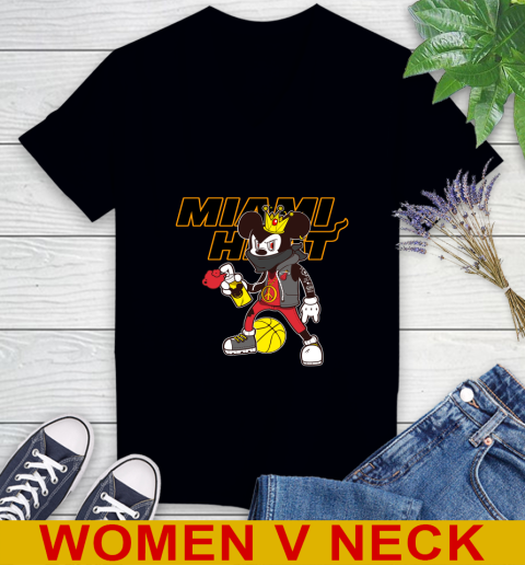 Miami Heat NBA Basketball Mickey Peace Sign Sports Women's V-Neck T-Shirt 2