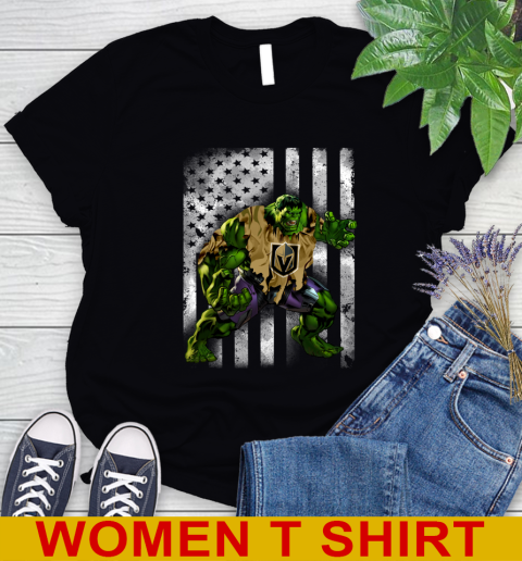 Vegas Golden Knights Hulk Marvel Avengers NHL Hockey American Flag Women's T-Shirt