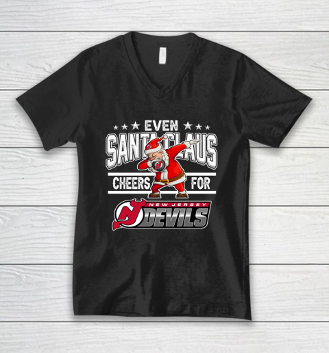 New Jersey Devils Even Santa Claus Cheers For Christmas NHL V-Neck T-Shirt