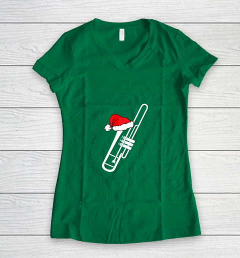 Christmas Gift Trombone Santa Trombone Funny Xmas Pajama Women's V-Neck T-Shirt - Image 4