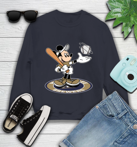 MLB Baseball Milwaukee Brewers Cheerful Mickey Disney Shirt Youth Sweatshirt 3