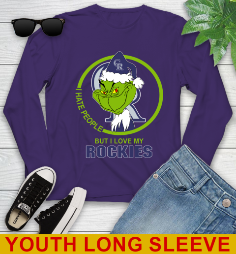 Colorado Rockies MLB Christmas Grinch I Hate People But I Love My Favorite Baseball Team Youth Long Sleeve 5