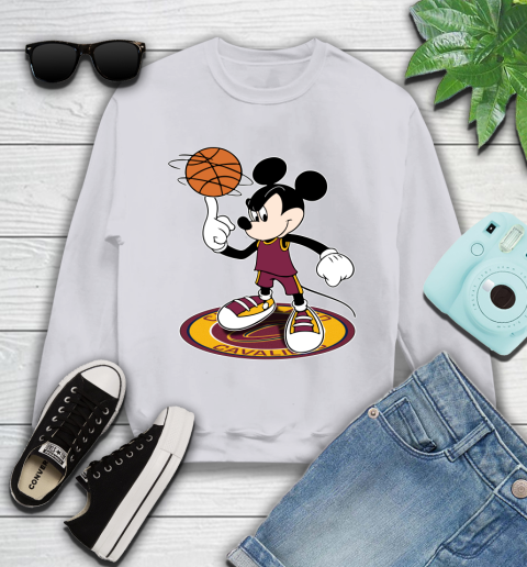 NBA Basketball Cleveland Cavaliers Cheerful Mickey Disney Shirt Youth Sweatshirt 4