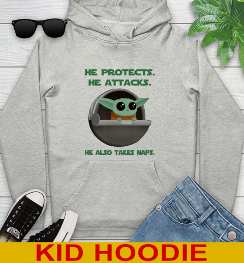 He Protects He Attacks He Also Takes Naps Baby Yoda Star Wars Shirts Youth Hoodie
