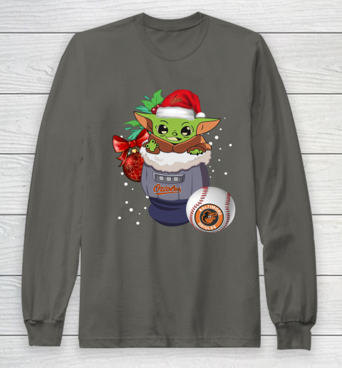 Baltimore Orioles Christmas Baby Yoda Star Wars Funny Happy MLB Long Sleeve T-Shirt 8
