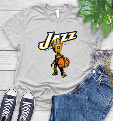Utah Jazz NBA Basketball Groot Marvel Guardians Of The Galaxy Women's T-Shirt