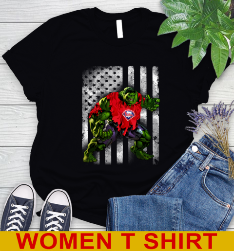 Philadelphia Phillies Hulk Marvel Avengers MLB Baseball American Flag Women's T-Shirt