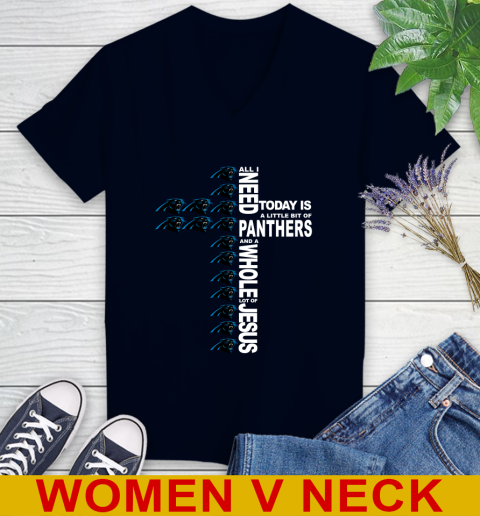 NFL All I Need Today Is A Little Bit Of Carolina Panthers Shirt Women's V-Neck T-Shirt 2