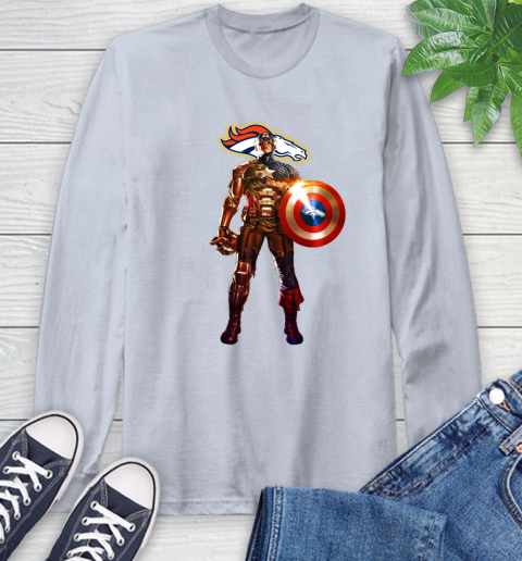 NFL Captain America Marvel Avengers Endgame Football Sports Denver Broncos Long Sleeve T-Shirt 6