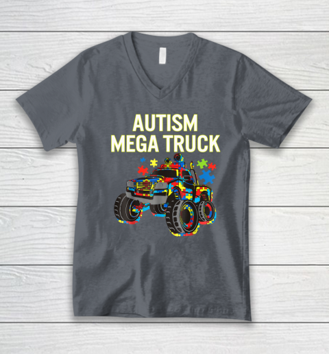 Autism Mega Truck Shirt Monster Truck Autism Awareness V-Neck T-Shirt 3