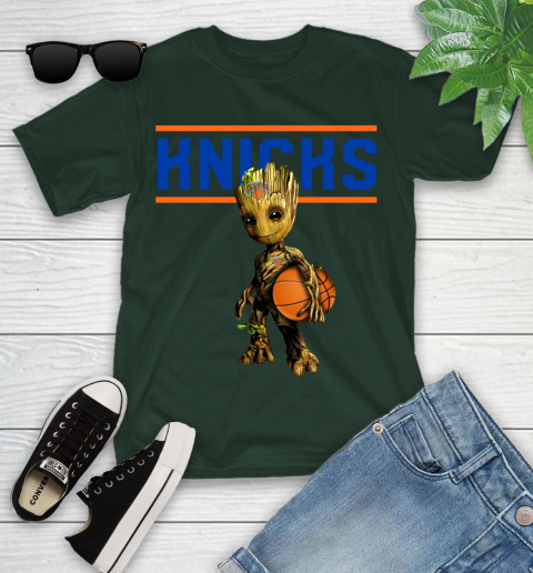 New York Knicks NBA Basketball Groot Marvel Guardians Of The Galaxy Youth T-Shirt 5