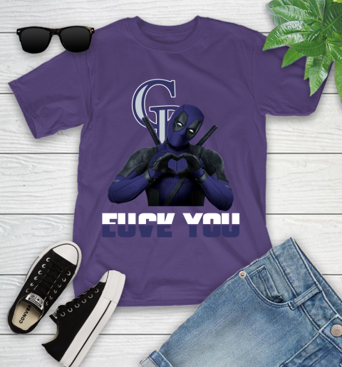 MLB Colorado Rockies Deadpool Love You Fuck You Baseball Sports Youth T-Shirt 3