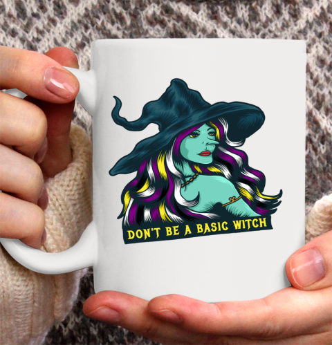 Don't Be A Basic Witch Nonbinary Witch Flag Hair Halloween Ceramic Mug 11oz