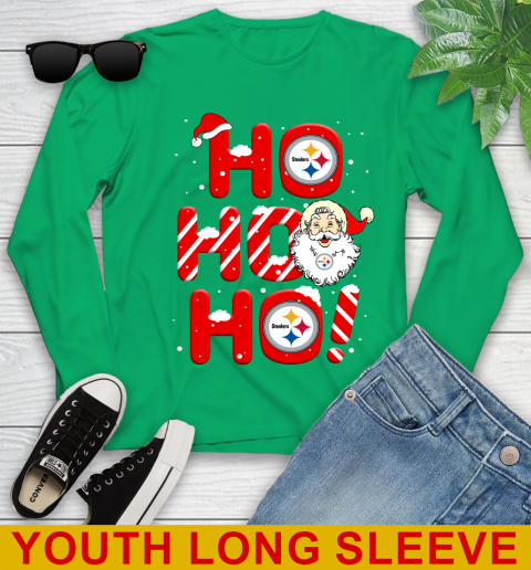 Pittsburgh Steelers NFL Football Ho Ho Ho Santa Claus Merry Christmas Shirt Youth Long Sleeve 7