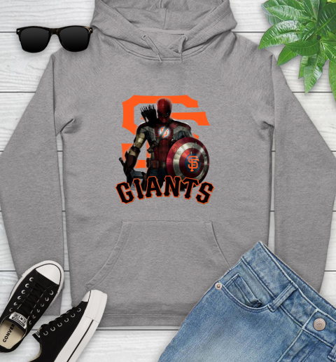 MLB Captain America Thor Spider Man Hawkeye Avengers Endgame Baseball San Francisco Giants Youth Hoodie 6