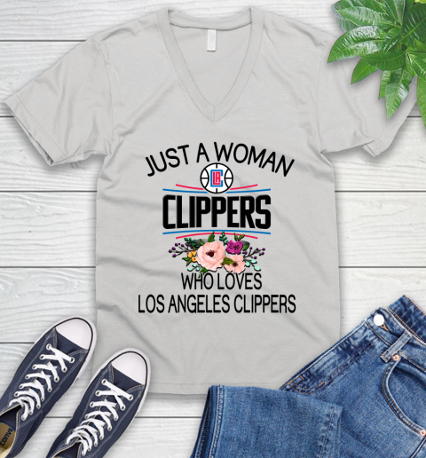 NBA Just A Woman Who Loves Los Angeles Clippers Basketball Sports V-Neck T-Shirt