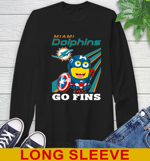 NFL Football Miami Dolphins Captain America Marvel Avengers Minion Shirt Long Sleeve T-Shirt