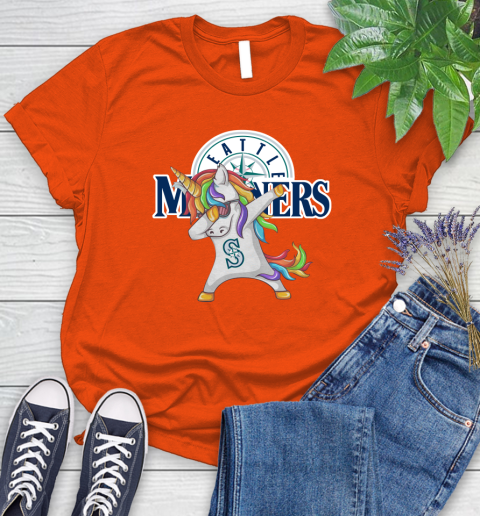Seattle Mariners MLB Baseball Funny Unicorn Dabbing Sports Women's T-Shirt 4