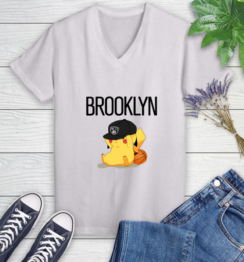 NBA Pikachu Basketball Sports Brooklyn Nets Women's V-Neck T-Shirt