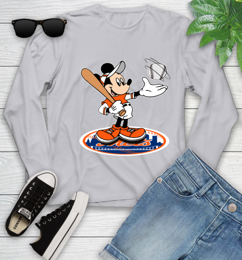 MLB Baseball New York Mets Cheerful Mickey Disney Shirt Youth Long Sleeve 5