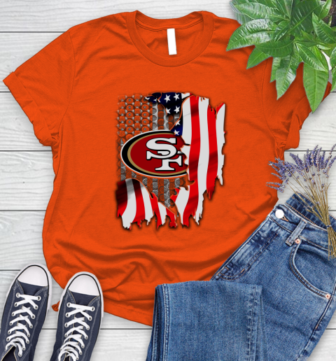 San Francisco 49ers NFL Football American Flag Women's T-Shirt 3