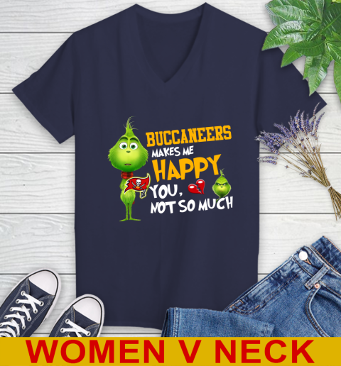 NFL Tampa Bay Buccaneers Makes Me Happy You Not So Much Grinch Football Sports Women's V-Neck T-Shirt 12