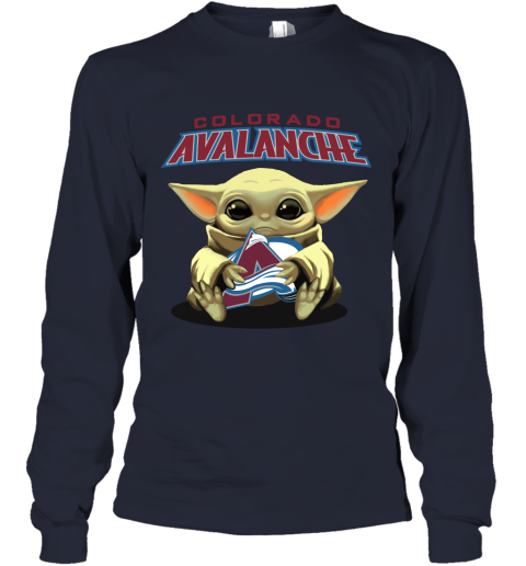 Baby Yoda Hugs The Colorado Avalanche Ice Hockey Youth Long Sleeve