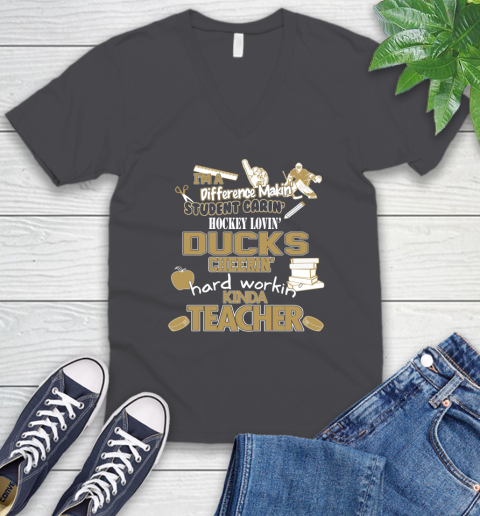 Anaheim Ducks NHL I'm A Difference Making Student Caring Hockey Loving Kinda Teacher V-Neck T-Shirt 4