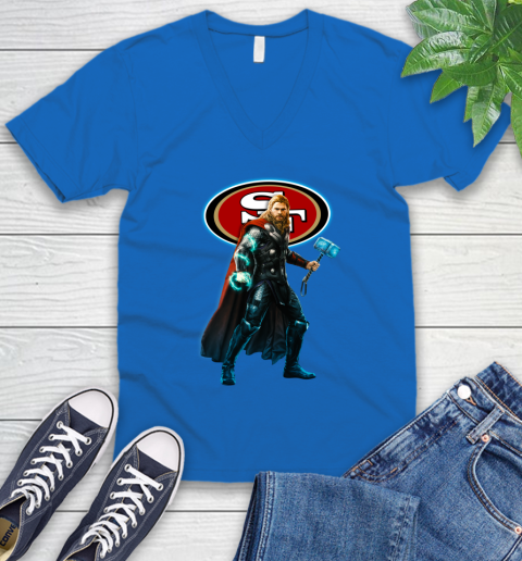 NFL Thor Avengers Endgame Football San Francisco 49ers V-Neck T-Shirt 6