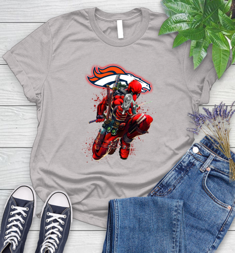 NFL Deadpool Marvel Comics Sports Football Denver Broncos Women's T-Shirt 10