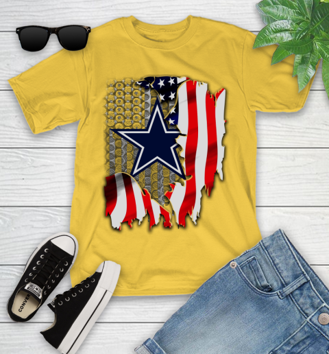 Dallas Cowboys NFL Football American Flag Youth T Shirt Tee For Sports