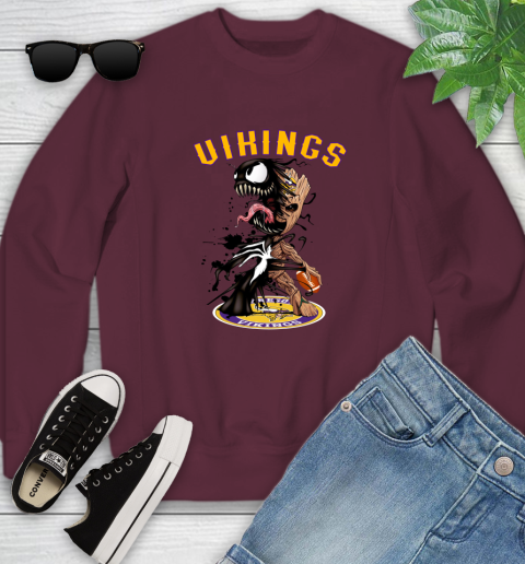NFL Minnesota Vikings Football Venom Groot Guardians Of The Galaxy Youth Sweatshirt 6 NFL Minnesota Vikings Football Venom Groot Guardians Of The Galaxy Youth Sweatshirt - Image 6