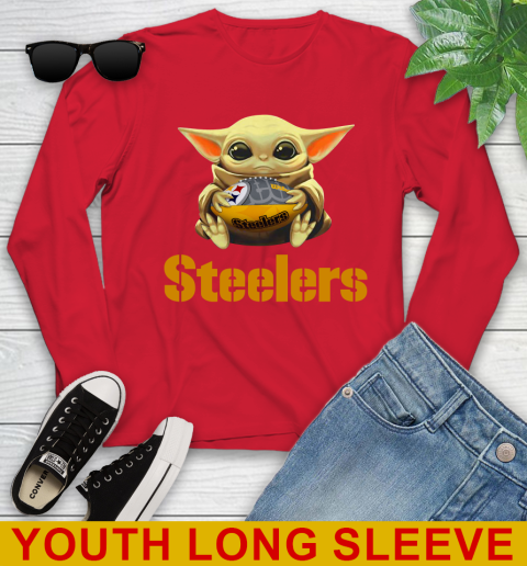 NFL Football Pittsburgh Steelers Baby Yoda Star Wars Shirt Youth Long Sleeve 11
