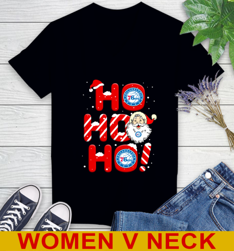 Philadelphia 76ers NBA Basketball Ho Ho Ho Santa Claus Merry Christmas Shirt Women's V-Neck T-Shirt