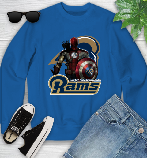 NFL Captain America Thor Spider Man Hawkeye Avengers Endgame Football Los Angeles Rams Youth Sweatshirt 8