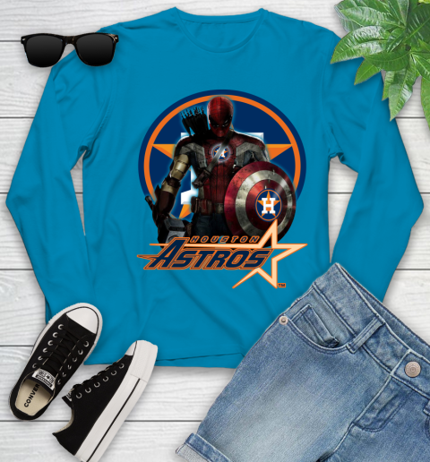 MLB Captain America Thor Spider Man Hawkeye Avengers Endgame Baseball Houston Astros Youth Long Sleeve 7