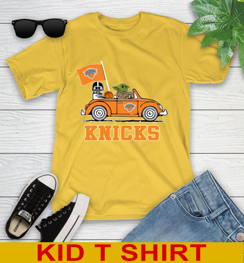 NBA Basketball New York Knicks Darth Vader Baby Yoda Driving Star Wars Shirt Youth T-Shirt 8