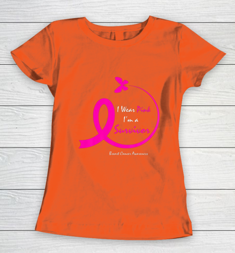 Womens Butterfly I Wear Pink I m A Survivor Breast Cancer Awareness Women's T-Shirt 3