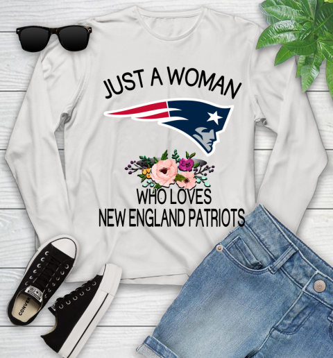 NFL Just A Woman Who Loves New England Patriots Football Sports Youth Long Sleeve