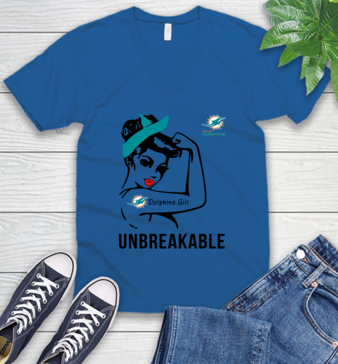 NFL Miami Dolphins Girl Unbreakable Football Sports V-Neck T-Shirt 3
