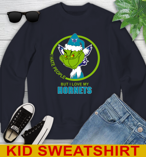 Charlotte Hornets NBA Christmas Grinch I Hate People But I Love My Favorite Basketball Team Youth Sweatshirt 3