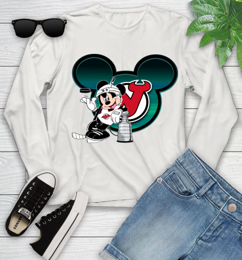 NHL New Jersey Devils Stanley Cup Mickey Mouse Disney Hockey T Shirt Youth Long Sleeve 12