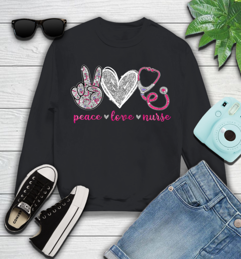 Nurse Shirt Peace Love Stethoscope Nurse T Shirt Youth Sweatshirt