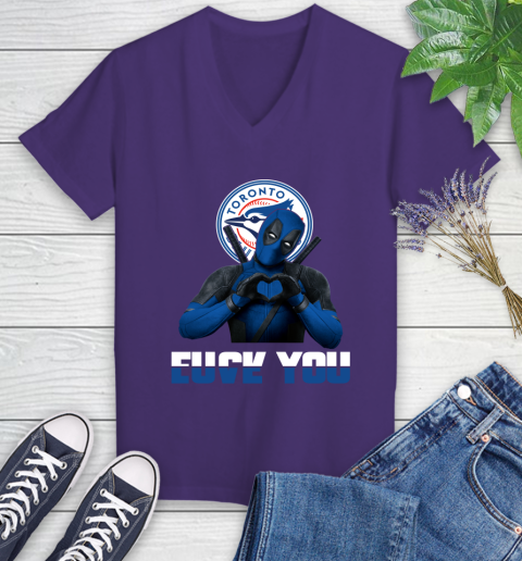 MLB Toronto Blue Jays Deadpool Love You Fuck You Baseball Sports Women's V-Neck T-Shirt 4 MLB Toronto Blue Jays Deadpool Love You Fuck You Baseball Sports Women's V-Neck T-Shirt - Image 4