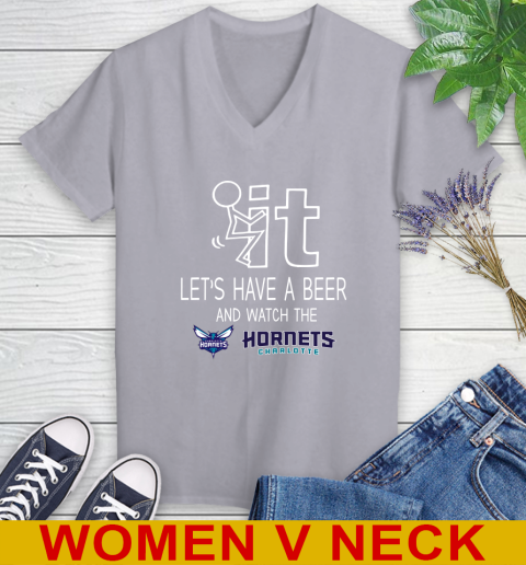 Charlotte Hornets Basketball NBA Let's Have A Beer And Watch Your Team Sports Women's V-Neck T-Shirt 4
