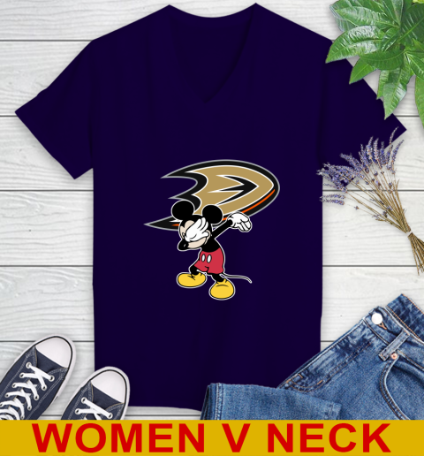 Anaheim Ducks NHL Hockey Dabbing Mickey Disney Sports Women's V-Neck T-Shirt 4