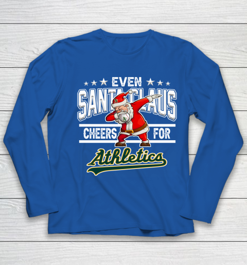 Oakland Athletics Even Santa Claus Cheers For Christmas MLB Youth Long Sleeve 7