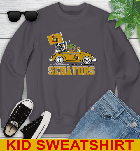 NHL Hockey Ottawa Senators Darth Vader Baby Yoda Driving Star Wars Shirt Youth Sweatshirt 6