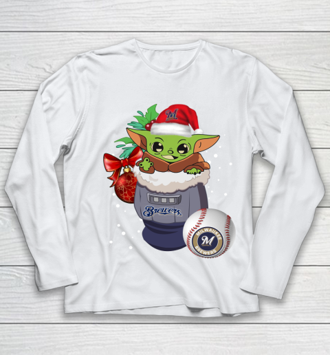 Milwaukee Brewers Christmas Baby Yoda Star Wars Funny Happy MLB Youth Long Sleeve 2