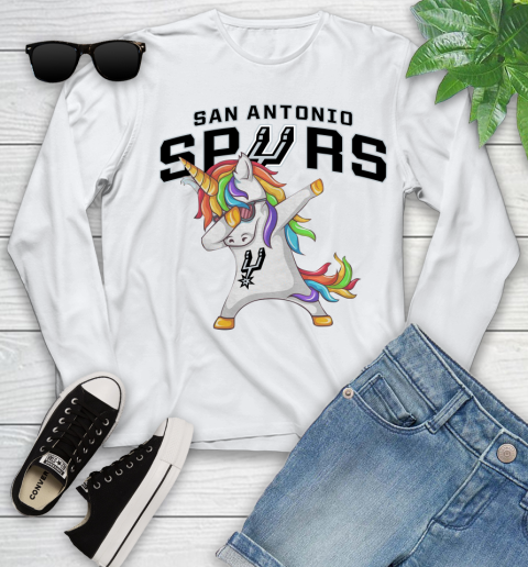 San Antonio Spurs NBA Basketball Funny Unicorn Dabbing Sports Youth Long Sleeve